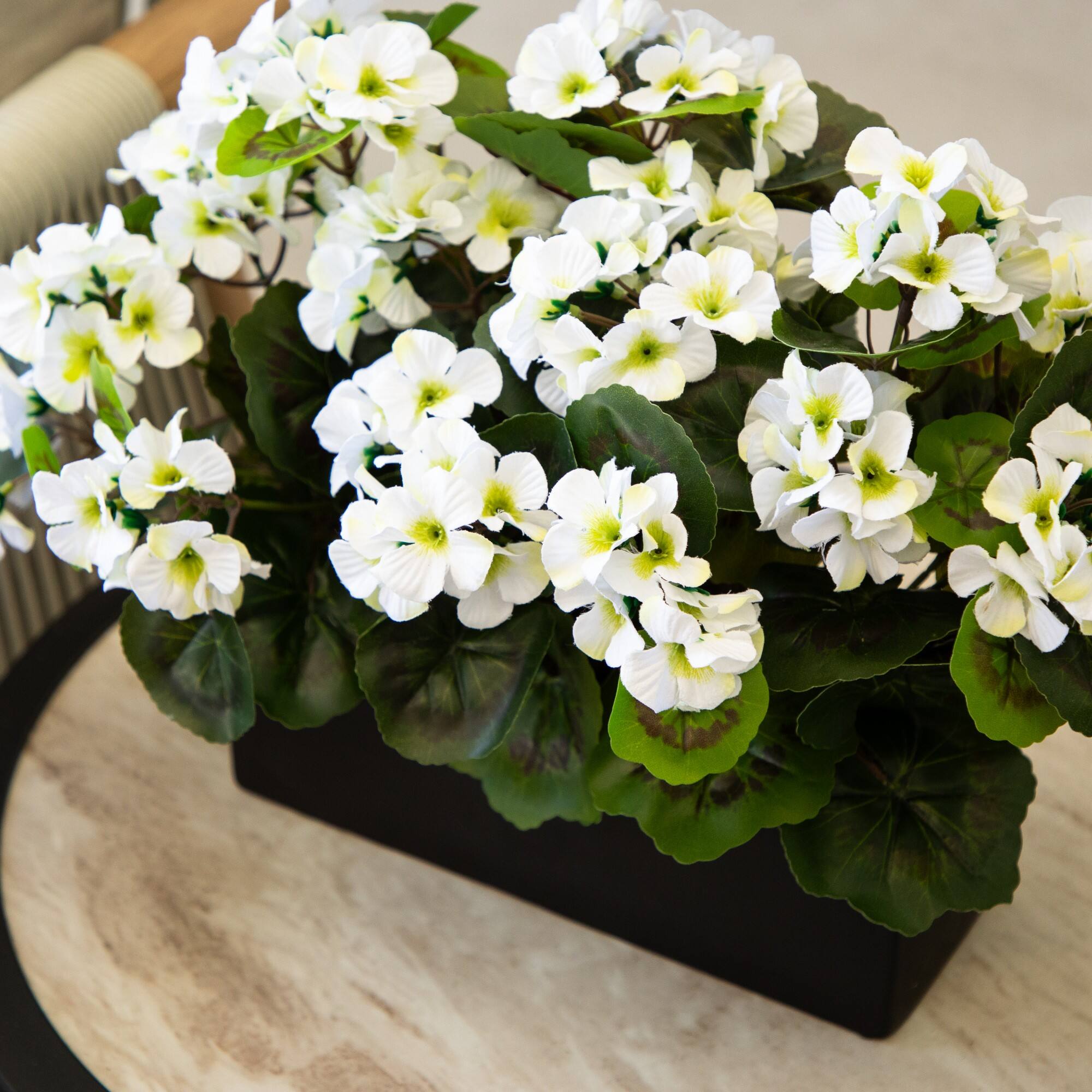 13" UV Resistant Artificial Geranium in Rectangular Planter (Indoor/Outdoor)